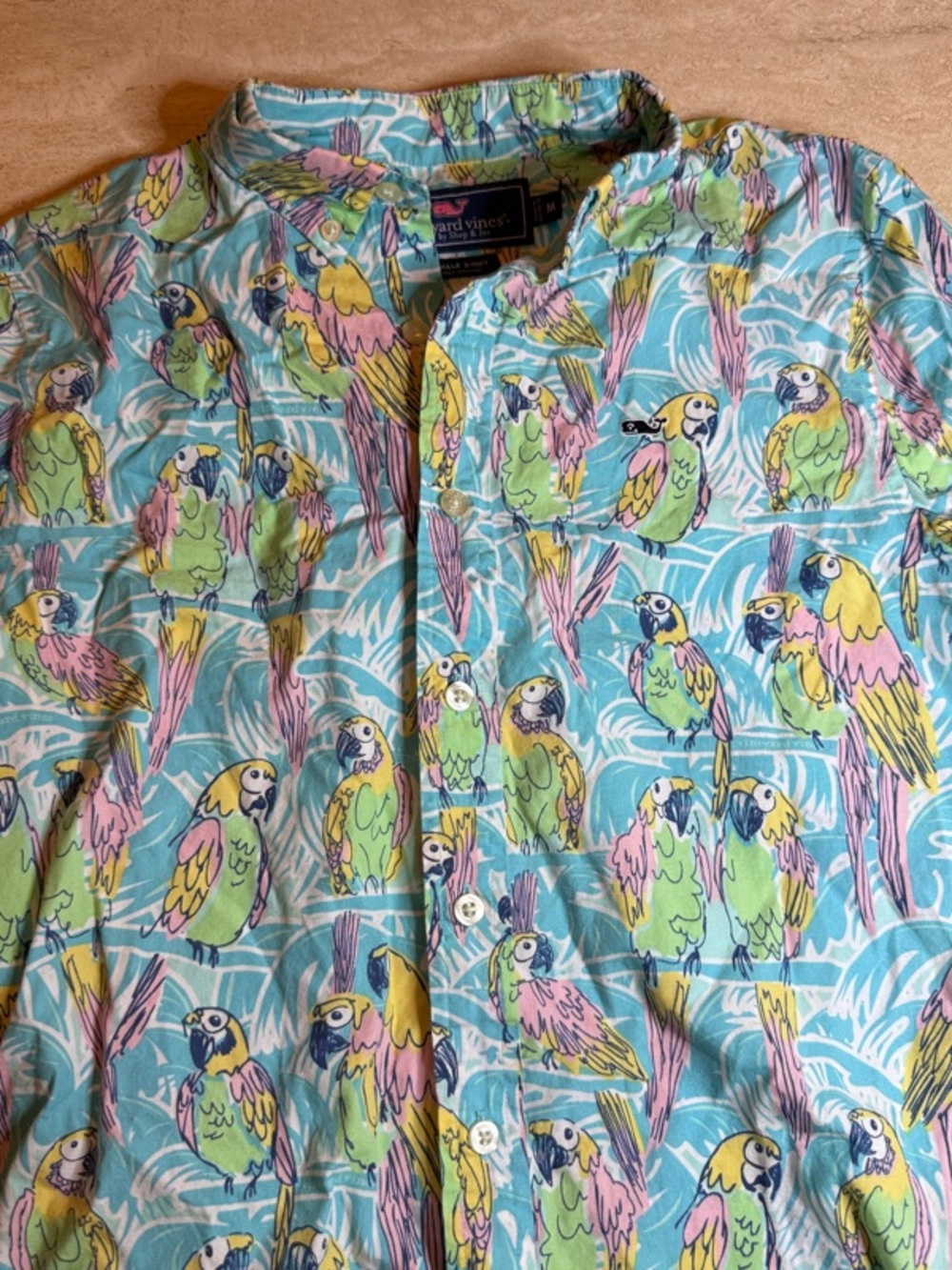 Boys Vineyard Vines Tropical Parrot Print Short-Sleeve Shirt Jacket - Blue/Green